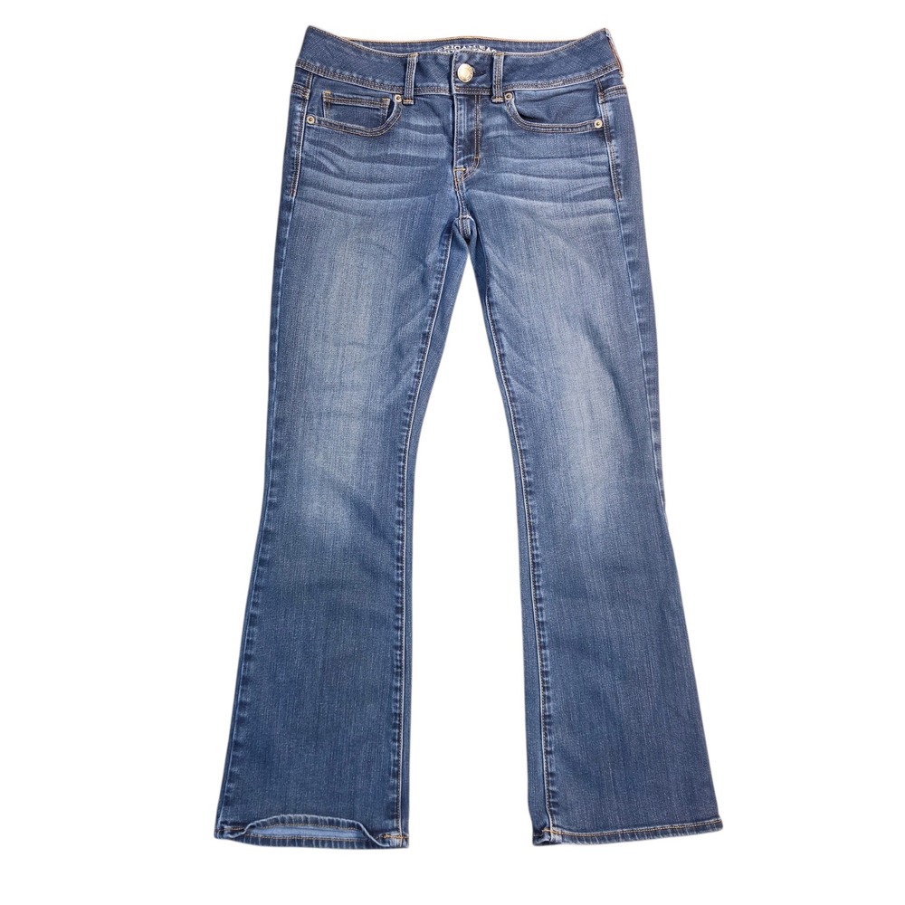 American Eagle Kick Boot Super Stretch Jean Women 6 Short Medium Wash Blue Denim